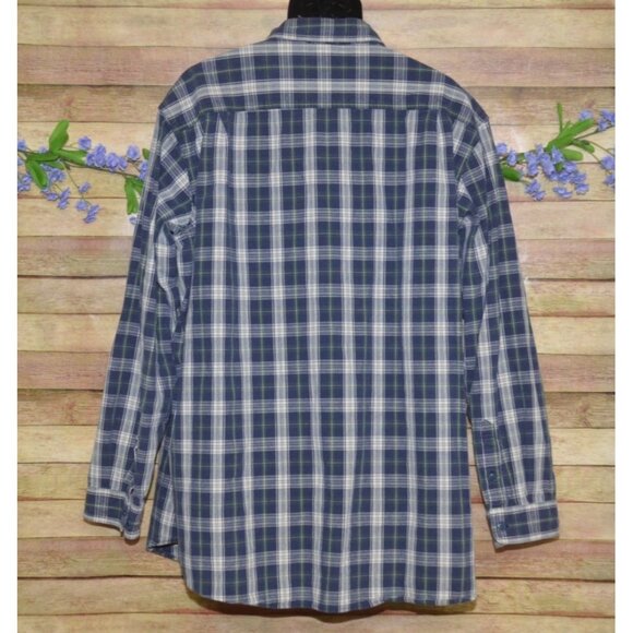 L.L. Bean Vintage Mens XXL Tall Blue Plaid Button Up Long Sleeve Shirt Cotton - Picture 4 of 7